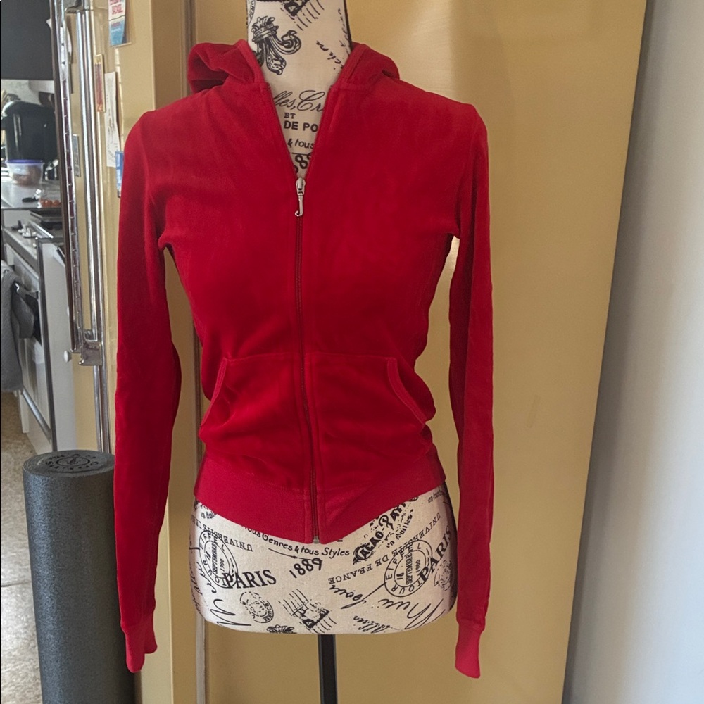 Juicy Couture Red Velour Zip Hoodie Jacket
